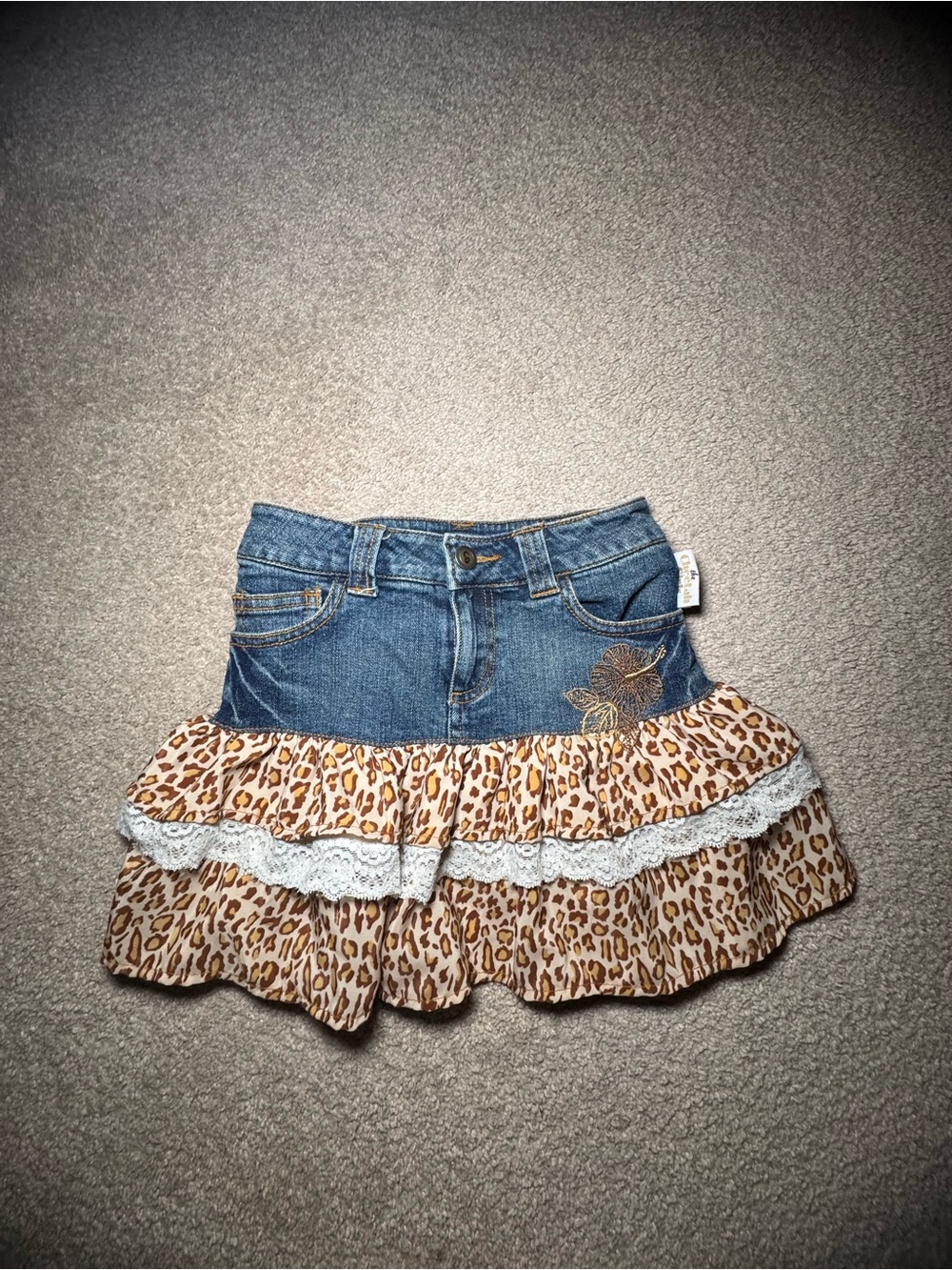 The Cheetah Girls Y2K Denim and Leopard Ruffle Mini Skirt